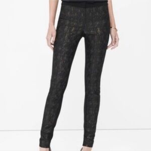 White House Black Market the Jacquard Black and Gold Ponte Skinny Pants